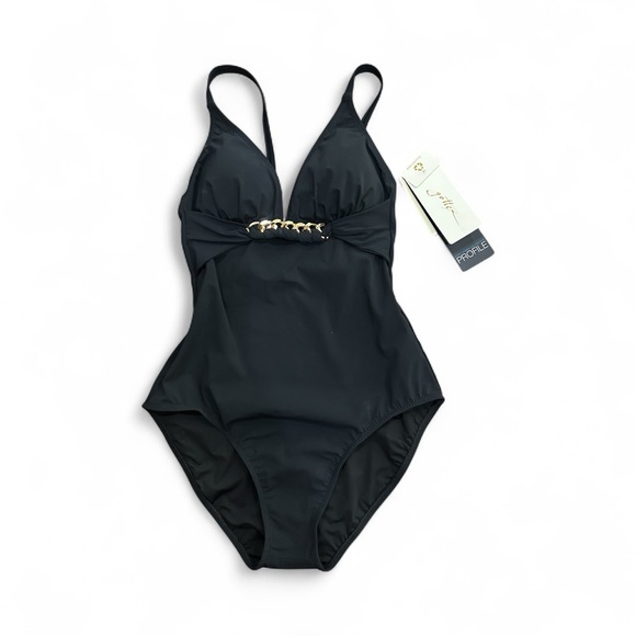 Gottex Black One-Piece Swimsuit with Gold Detail - Picture 1 of 3